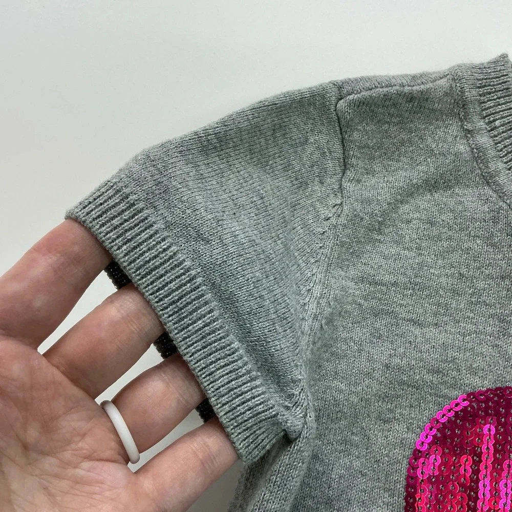 The Children's Place Grey Sweater Dress Kids 5/6 Pink Sequin Heart Short Slv